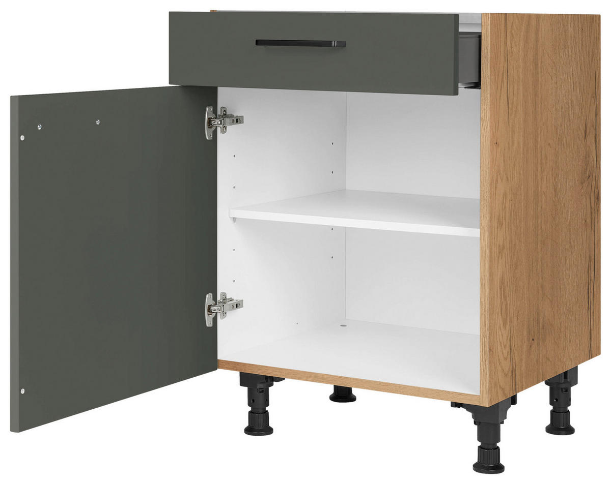 SCHUBKASTENUNTERSCHRANK 60/87/56 cm  in Grün, Eichefarben  - Eichefarben/Schwarz, MODERN, Holzwerkstoff/Metall (60/87/56cm) - Nobilia