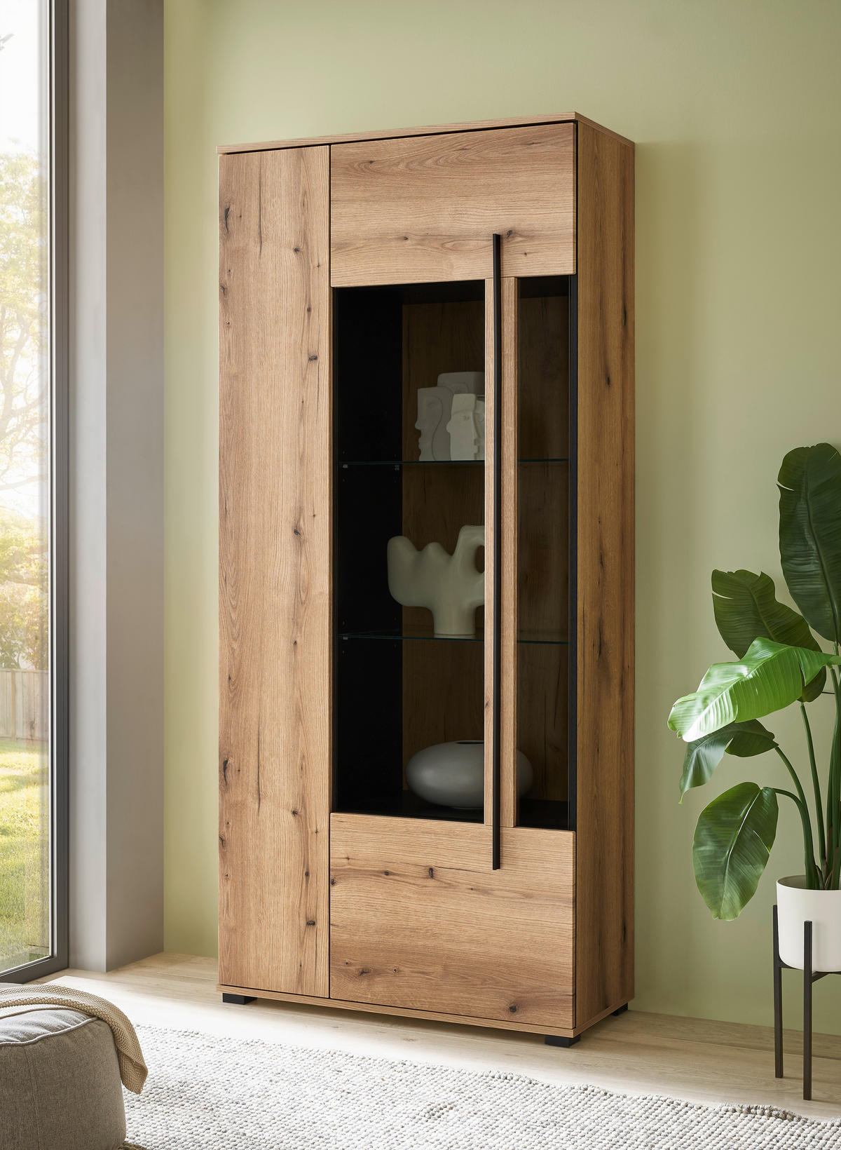 VITRINE  in Eichefarben  - Eichefarben/Schwarz, Design, Glas/Holzwerkstoff (90/200/37cm) - Livetastic