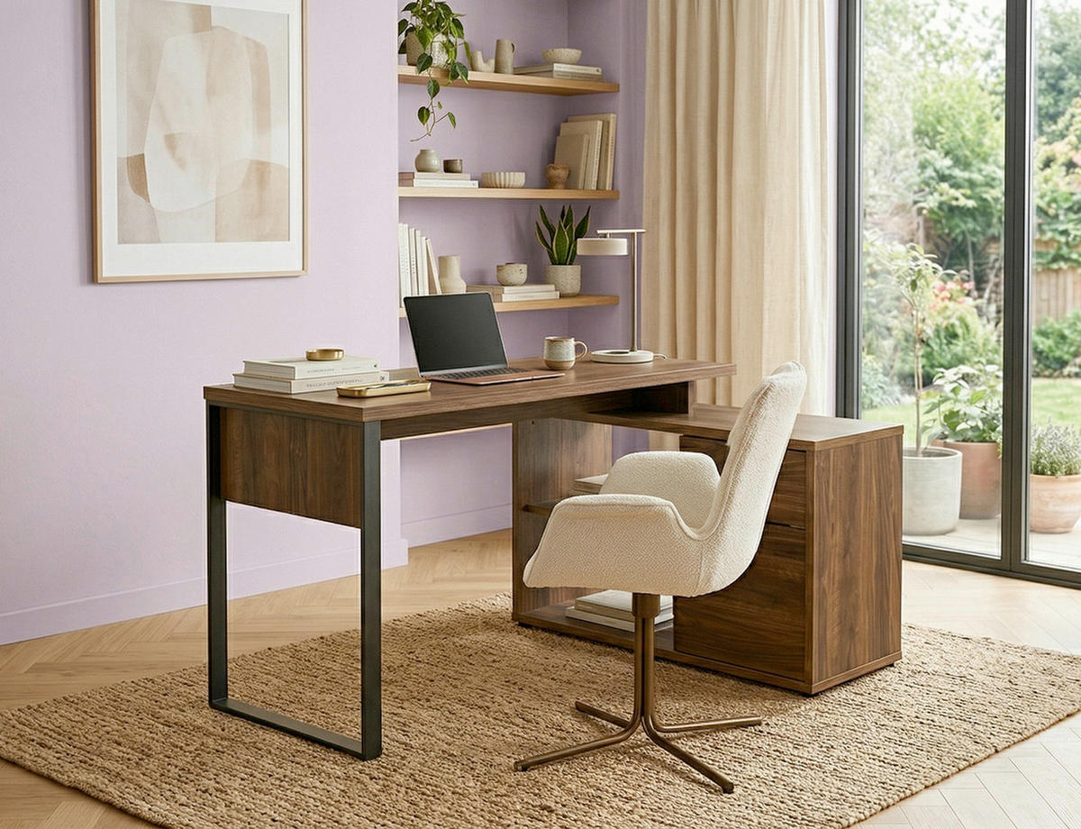 ECKSCHREIBTISCH 140/76/100 cm Walnussfarben Stauraum, seitenverkehrt montierbar, in verschiedenen Holz-Dekoren erhältlich  - Eichefarben/Anthrazit, LIFESTYLE, Holzwerkstoff/Metall (140/76/100cm) - MID.YOU