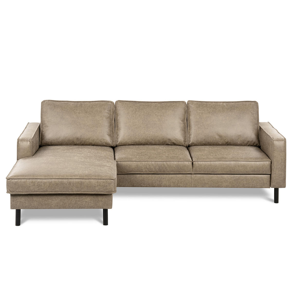 ECKSOFA Hellgrau Echtleder Lederlook Rücken echt  - Hellgrau, Design, Leder/Textil (166/238cm) - Livetastic