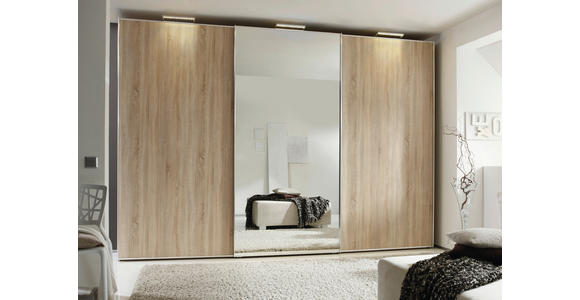 SCHWEBETÜRENSCHRANK 249/222/68 cm 3-türig Sonoma Eiche  - Alufarben/Sonoma Eiche, Design, Glas/Holzwerkstoff (249/222/68cm) - Moderano