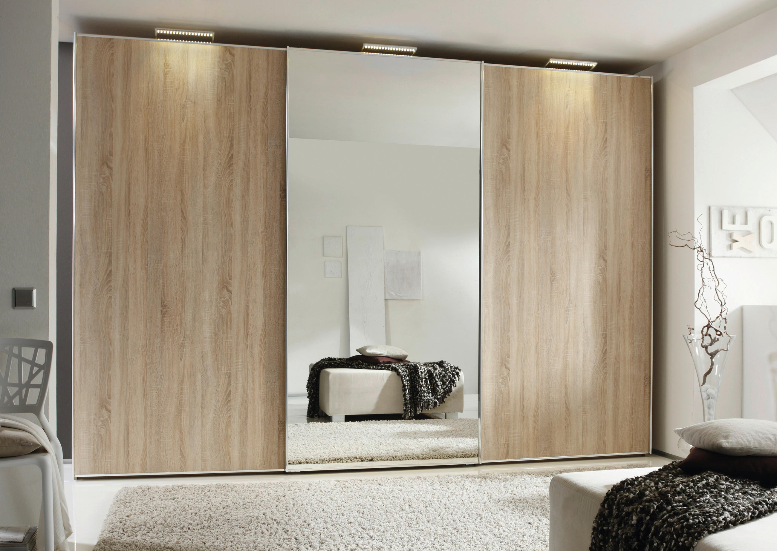 SCHWEBETÜRENSCHRANK in Sonoma Eiche  - Alufarben/Sonoma Eiche, Design, Glas/Holzwerkstoff (249/222/68cm) - Moderano