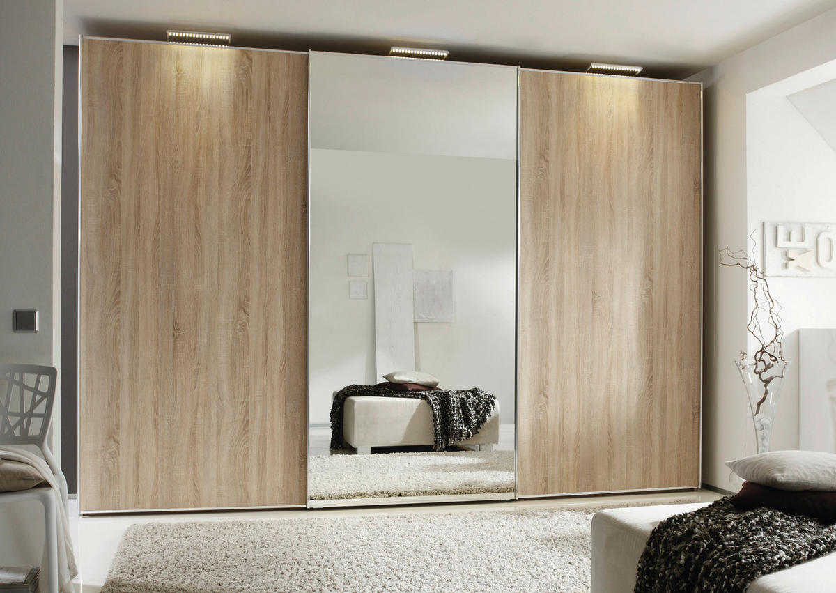 SCHWEBETÜRENSCHRANK in Sonoma Eiche  - Alufarben/Sonoma Eiche, Design, Glas/Holzwerkstoff (249/222/68cm) - Moderano