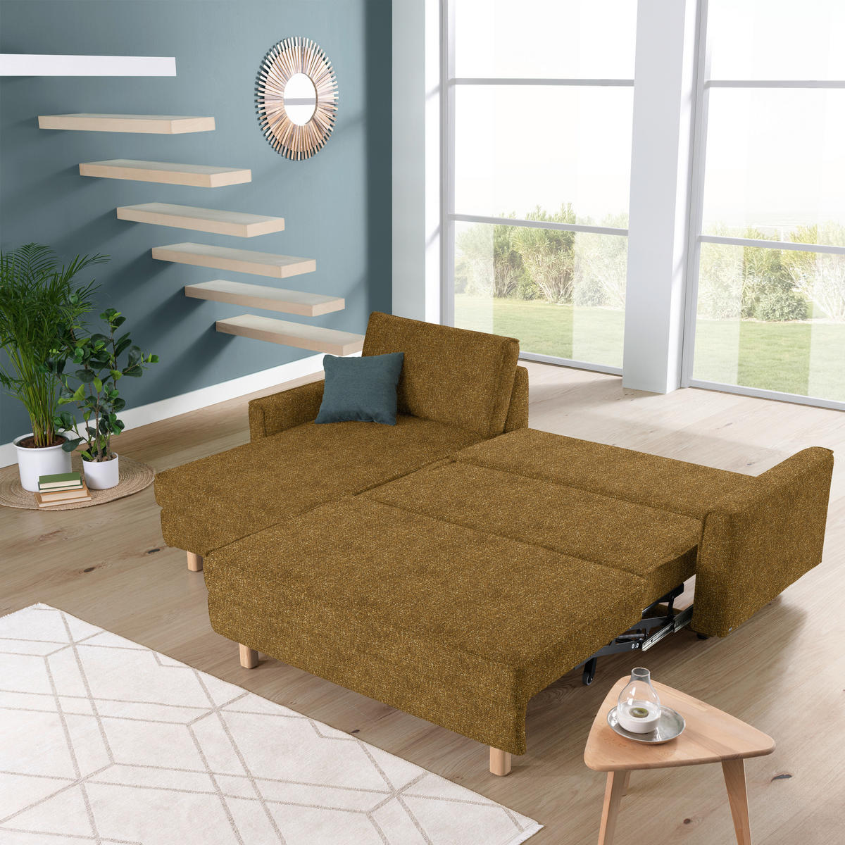 ECKSOFA  in Mikrovelours Senfgelb  170/237 cm  - Eichefarben/Senfgelb, KONVENTIONELL, Holz/Textil (170/237cm) - Sedda