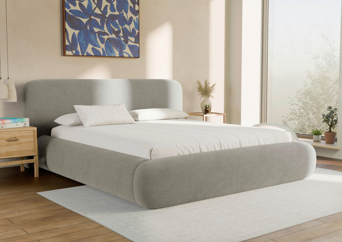 POLSTERBETT 160/200 cm,  in Hellgrau, gepolstertes Kopfteil, Lattenrost, Bettkasten,  - Hellgrau/Schwarz, Design, Holz/Textil (160/200cm) - Chameo