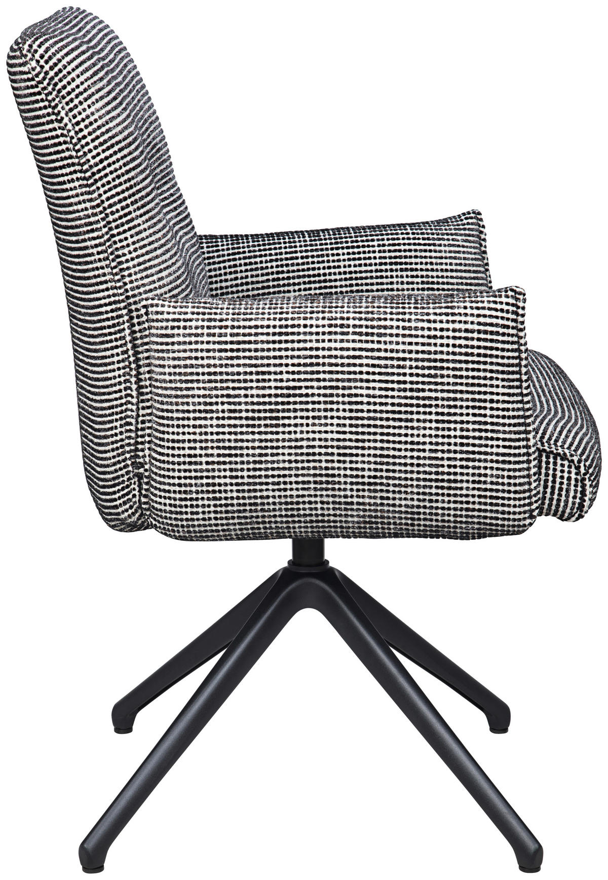 ARMLEHNSTUHL  Sitzfläche 360° drehbar, inklusive Armlehnen, automatische Rückholfunktion Webstoff  - Schwarz/Weiß, Design, Textil/Metall (65/91/65cm) - Novel