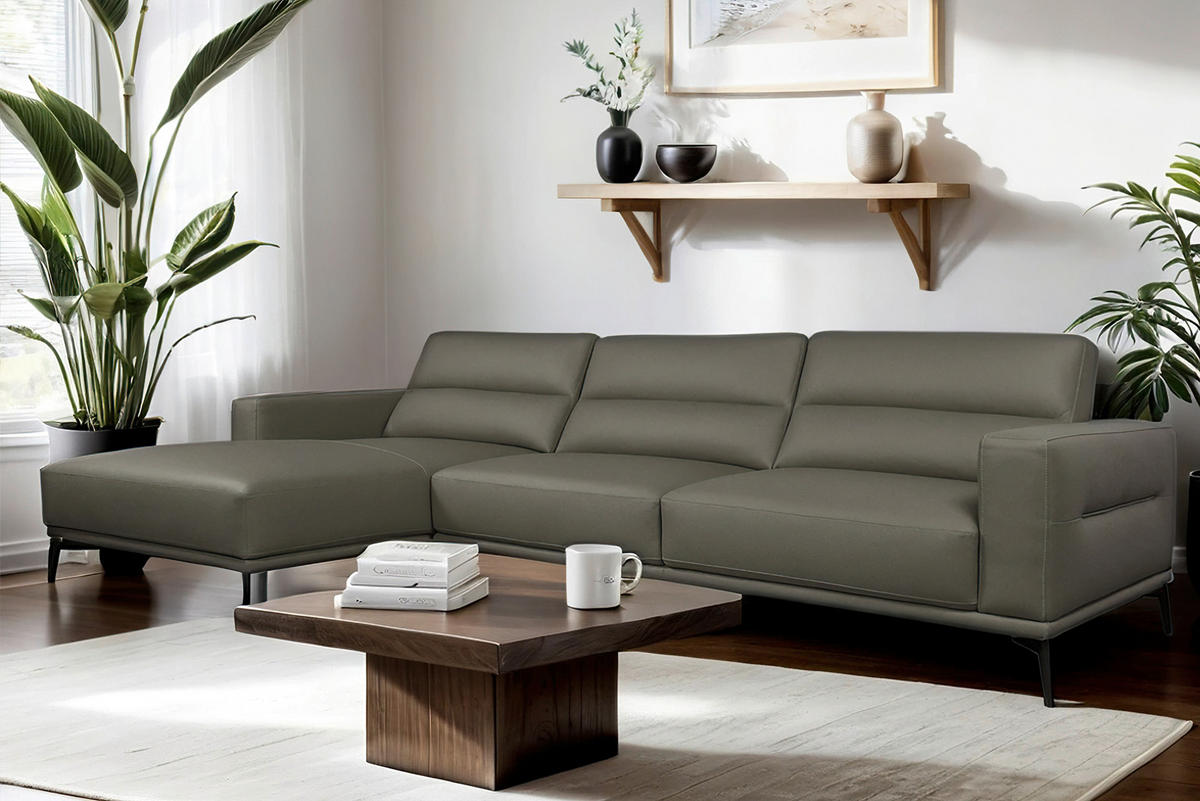 ECKSOFA Grau Echtleder  - Schwarz/Grau, MODERN, Leder/Holz (175/299cm) - Livetastic