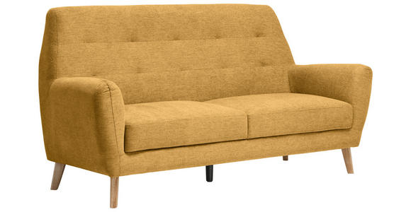 3-SITZER-SOFA Webstoff Gelb  - Eichefarben/Gelb, Design, Holz/Kunststoff (200/105/84cm) - Carryhome