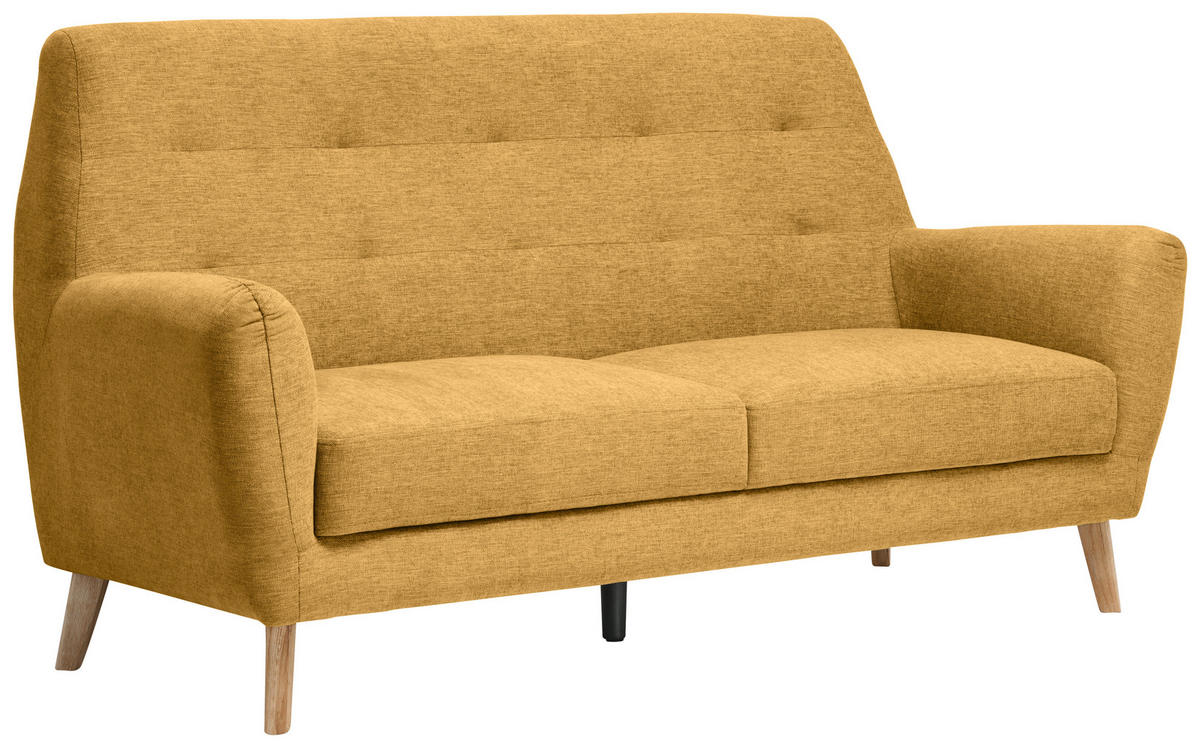 3-SITZER-SOFA in Webstoff Gelb  - Eichefarben/Gelb, Design, Holz/Kunststoff (200/105/84cm) - Carryhome
