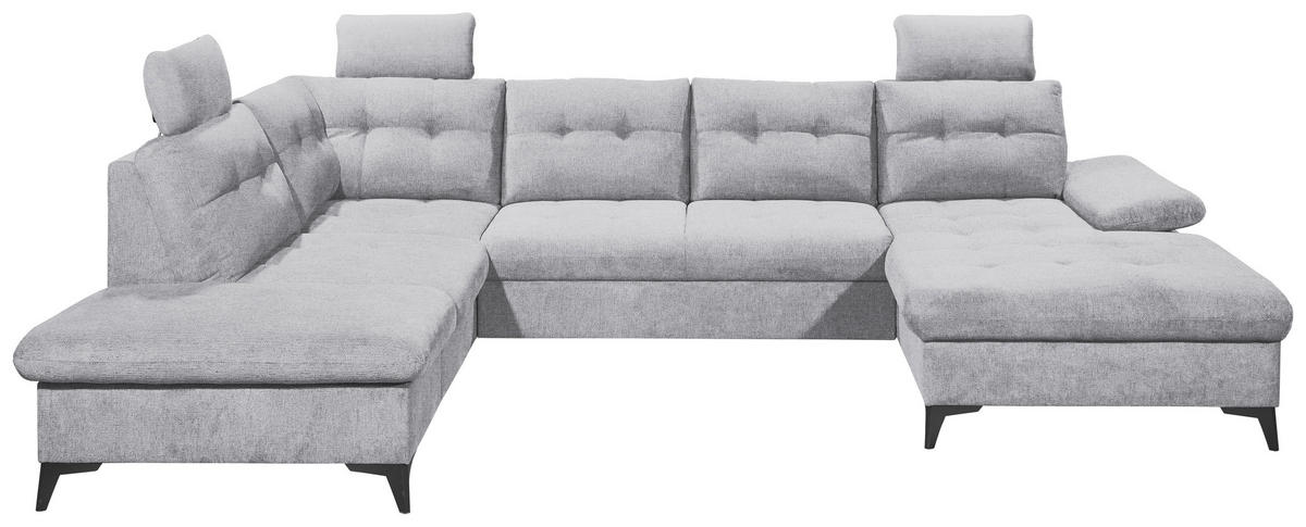 WOHNLANDSCHAFT Hellgrau Webstoff  - Hellgrau/Schwarz, KONVENTIONELL, Kunststoff/Textil (218/324/170cm) - Carryhome