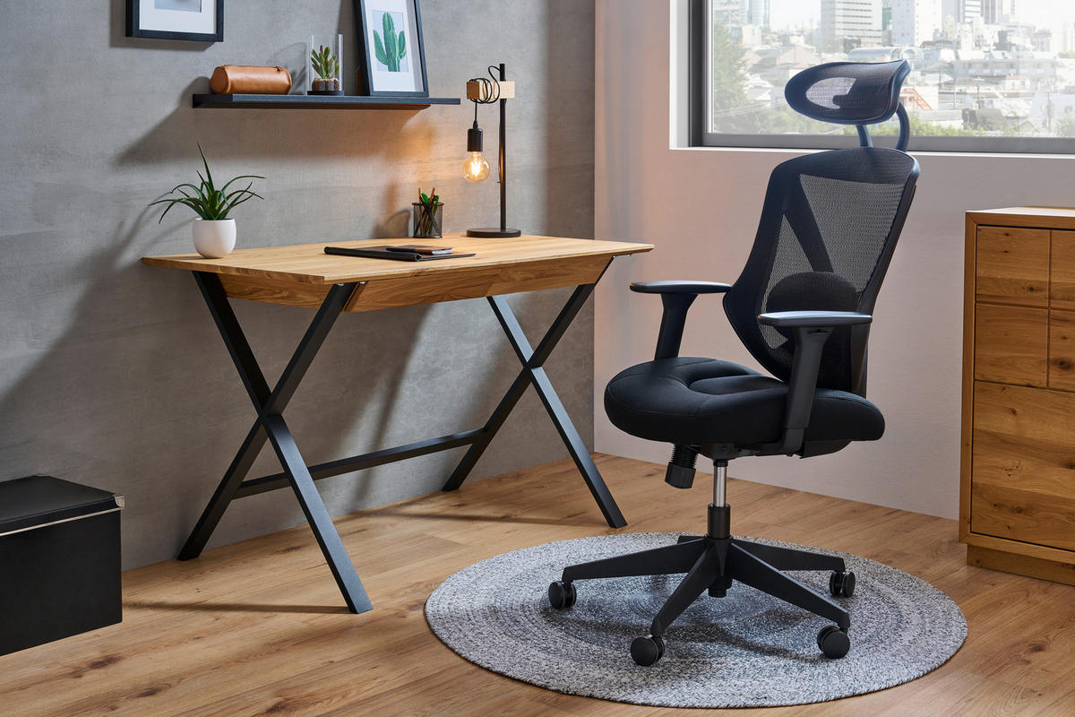 SCHREIBTISCH 120/65/76 cm  in Schwarz, Eichefarben  - Eichefarben/Schwarz, Natur, Holz/Metall (120/65/76cm) - Linea Natura