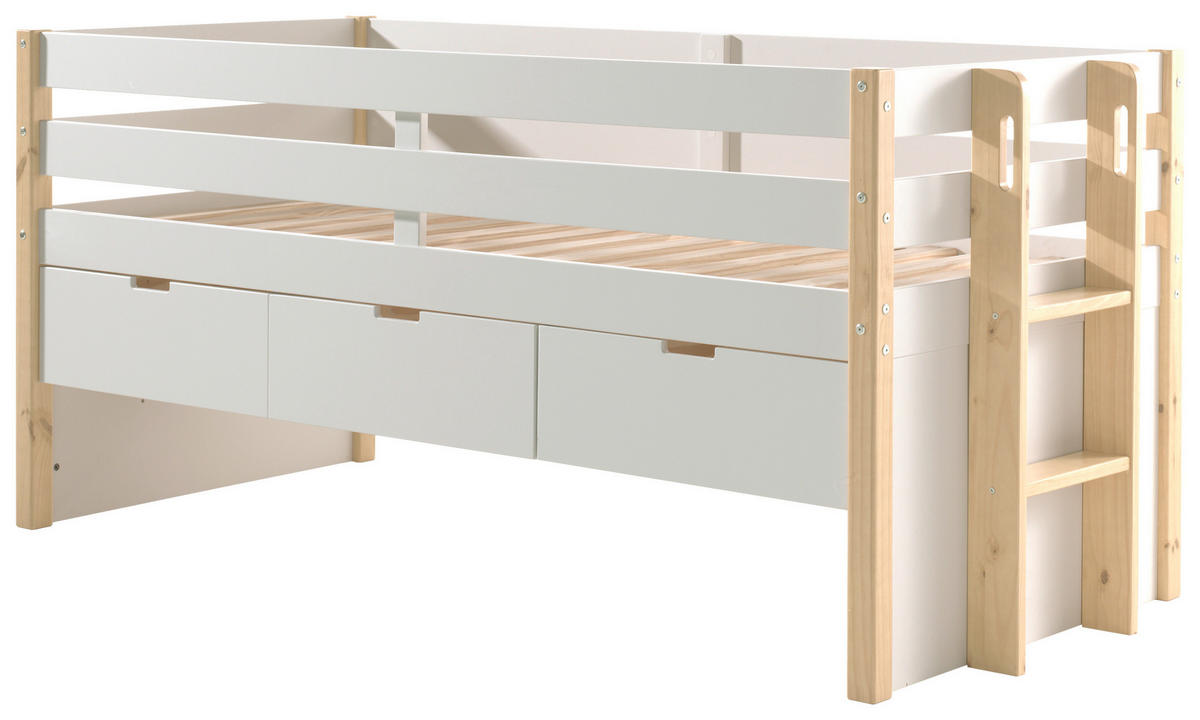 STAURAUMBETT 90/200 cm  in Weiß, Kieferfarben  - Weiß/Kieferfarben, MODERN, Holz/Holzwerkstoff (90/200cm) - MID.YOU