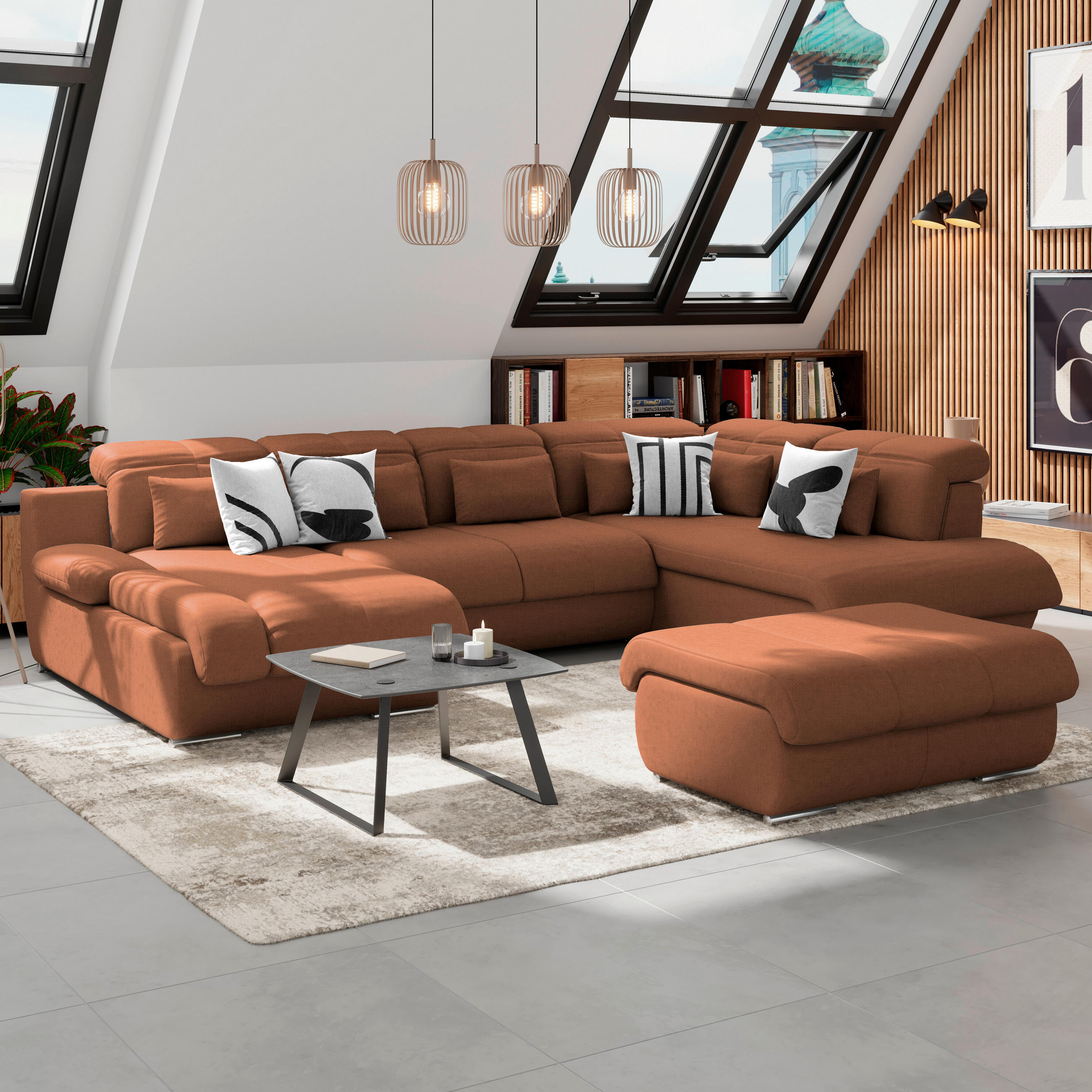 WOHNLANDSCHAFT in Mikrofaser Cognac  - Chromfarben/Dunkelgrau, Modern, Textil/Metall (184/345/228cm) - MID.YOU