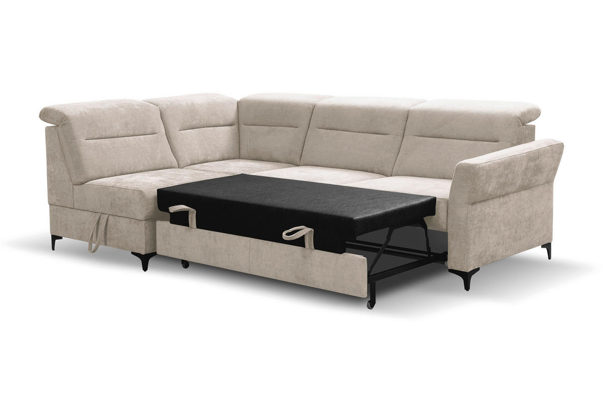 Ecksofa inkl. Funktionen Beige Webstoff  - Beige/Schwarz, KONVENTIONELL, Textil/Metall (177/272cm) - Stylife