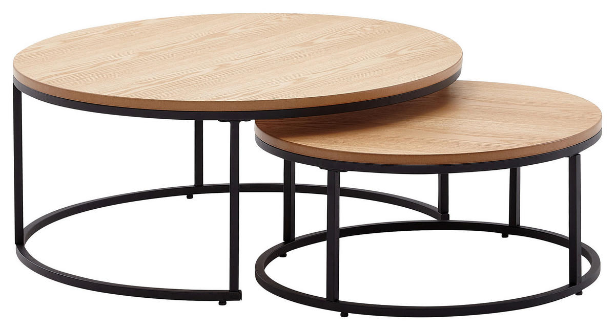 SATZTISCH rund Braun  - Schwarz/Braun, MODERN, Holzwerkstoff/Metall (80/80/36cm) - MID.YOU