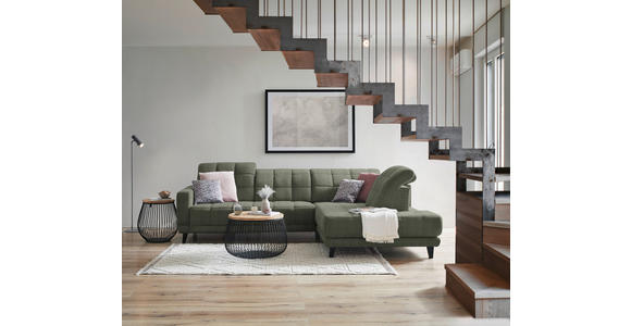 ECKSOFA in Webstoff Grün  302/216 cm  - Schwarz/Grün, Design, Holz/Textil (302/216cm) - Xora