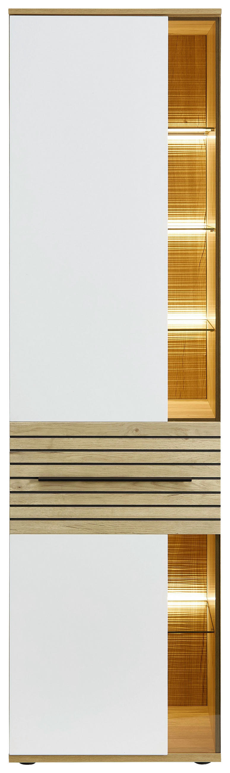 VITRINE  in Weiß, Eichefarben - Eichefarben/Schwarz, KONVENTIONELL, Glas/Holzwerkstoff (60/215/40cm) - Venda
