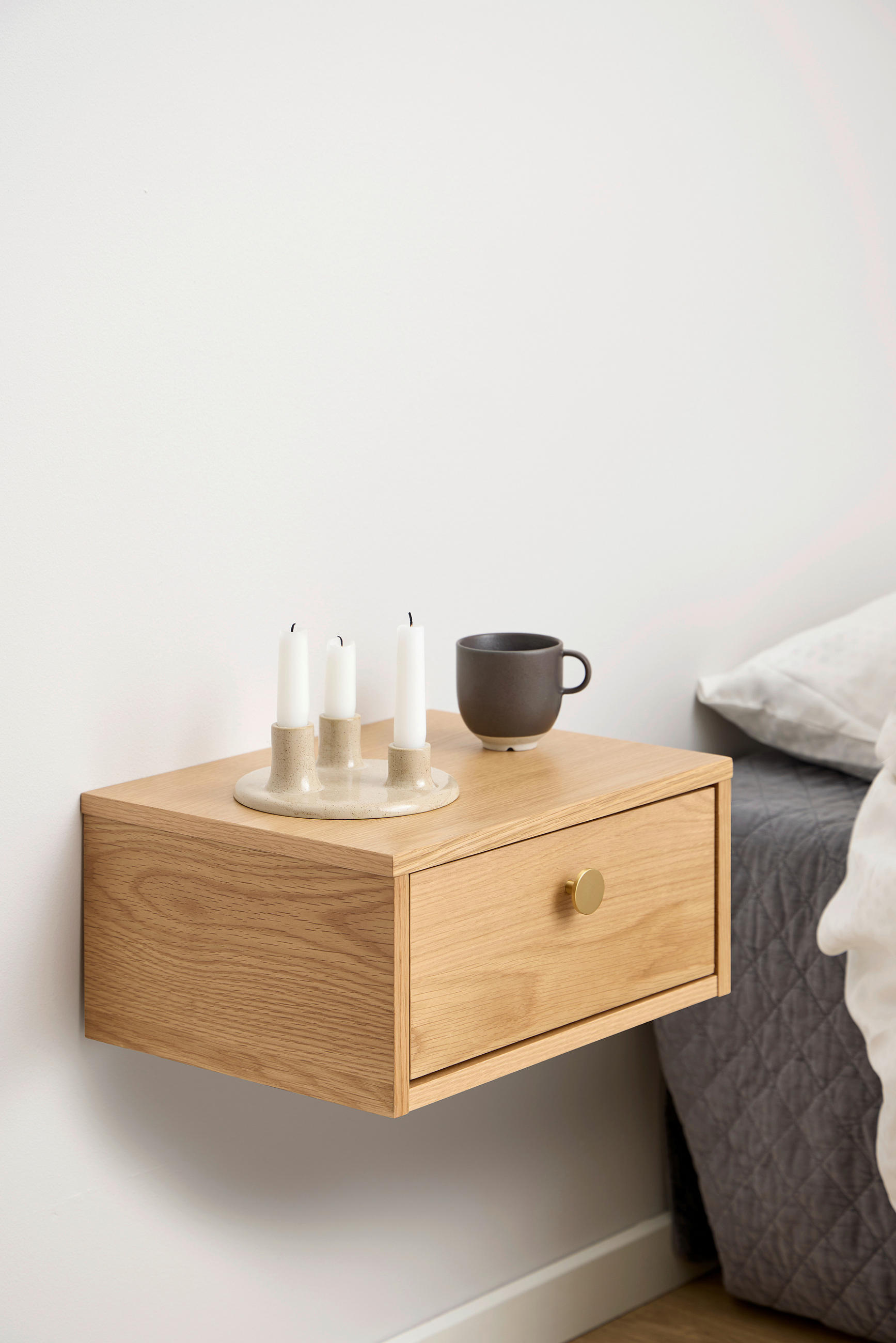 NACHTTISCH 40/18/30 cm  in furniert Eichefarben  - Eichefarben/Goldbraun, Modern, Holzwerkstoff/Metall (40/18/30cm) - MID.YOU