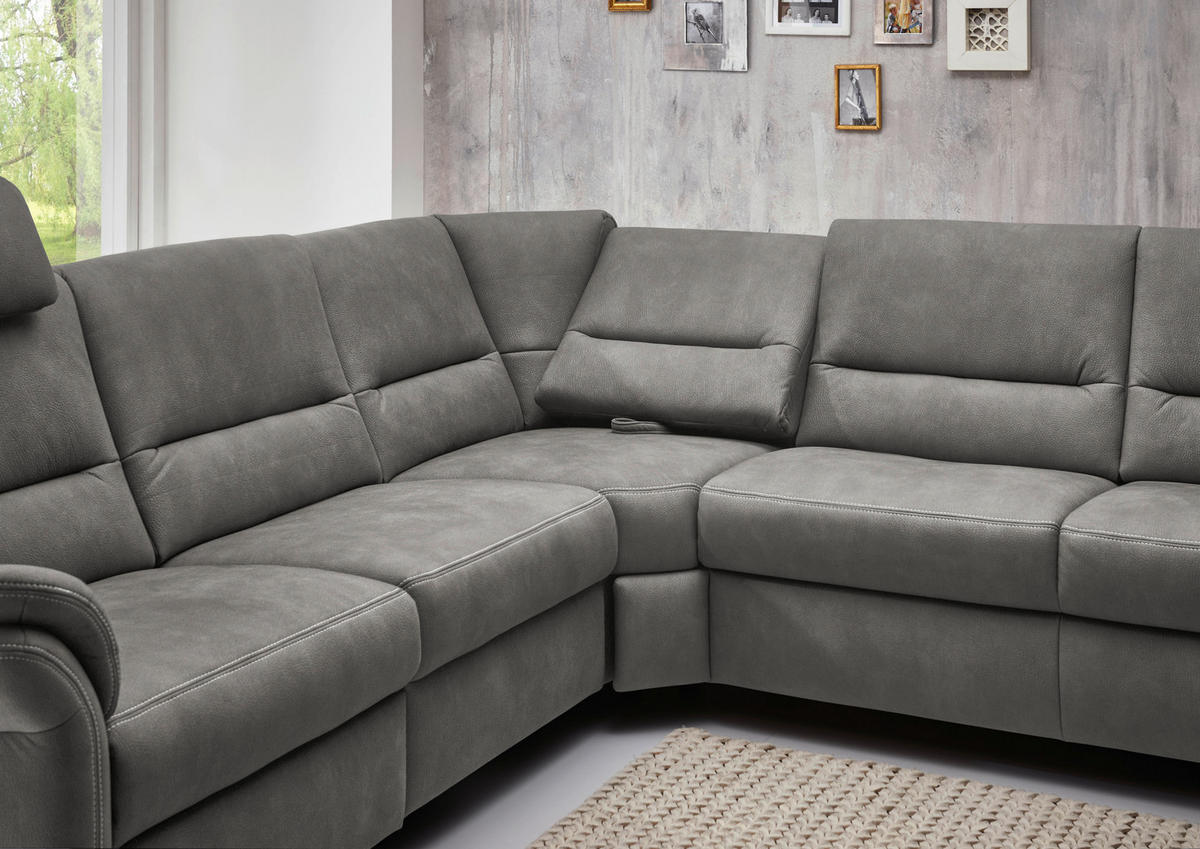 SOFFA i mikrofiber ljusgrå  - aluminiumfärg/ljusgrå, Klassisk, metall/textil (262/335/173cm) - Beldomo System