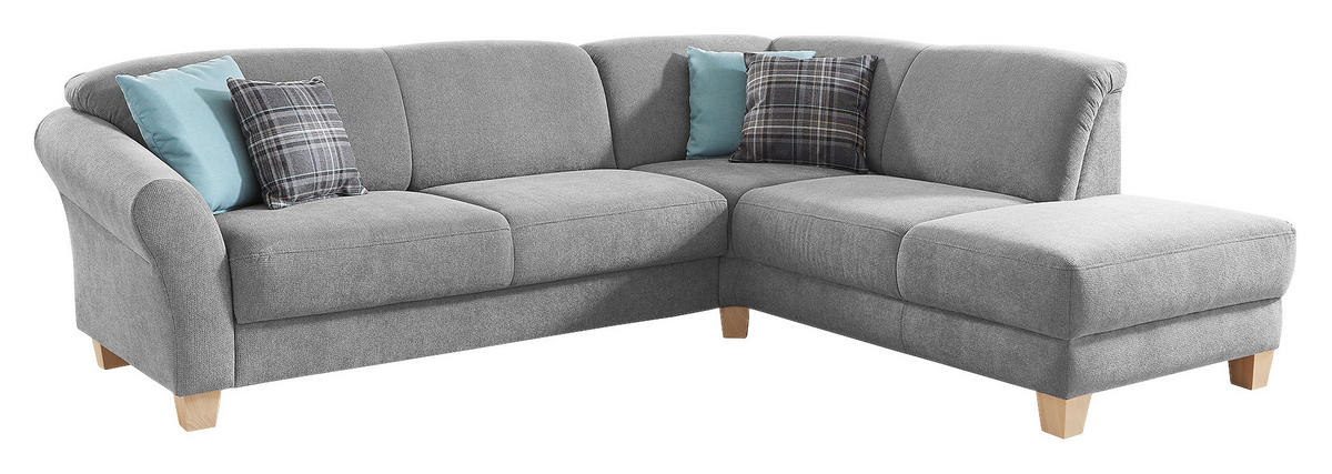 ECKSOFA Silberfarben Flachgewebe  - Silberfarben/Naturfarben, KONVENTIONELL, Holz/Textil (257/212cm) - Sit & More