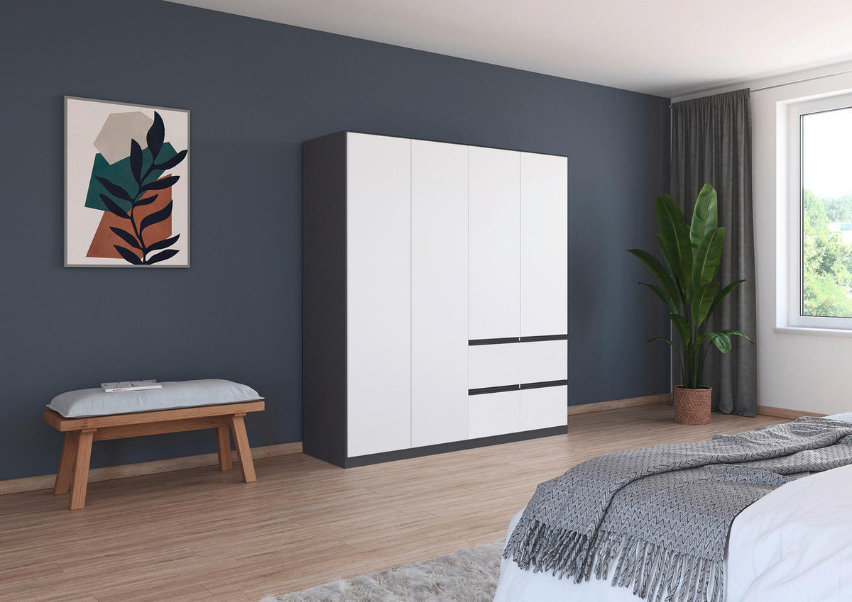 KLEIDERSCHRANK in Grau, Weiss  - Weiss/Grau, Konventionell, Holzwerkstoff/Kunststoff (181/197/54cm) - Xora