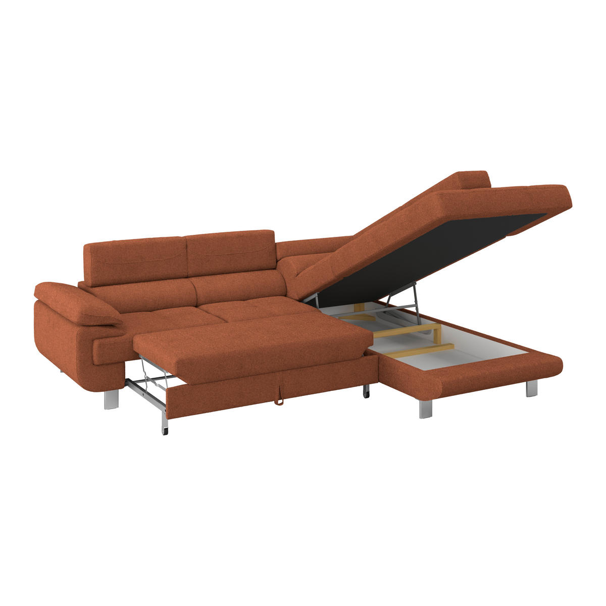 ECKSOFA in Drell Rostfarben  - Rostfarben, Modern, Textil/Metall (270/230cm) - MID.YOU