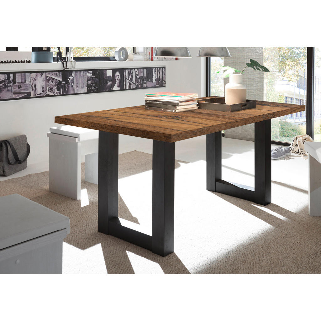 Thumbnail - Hom`in Esstisch, Schwarz, Eiche, Holzwerkstoff, rechteckig, U-Form, 90x75x140-190 cm, ausziehbar, Esszimmer, Tische, Ess...