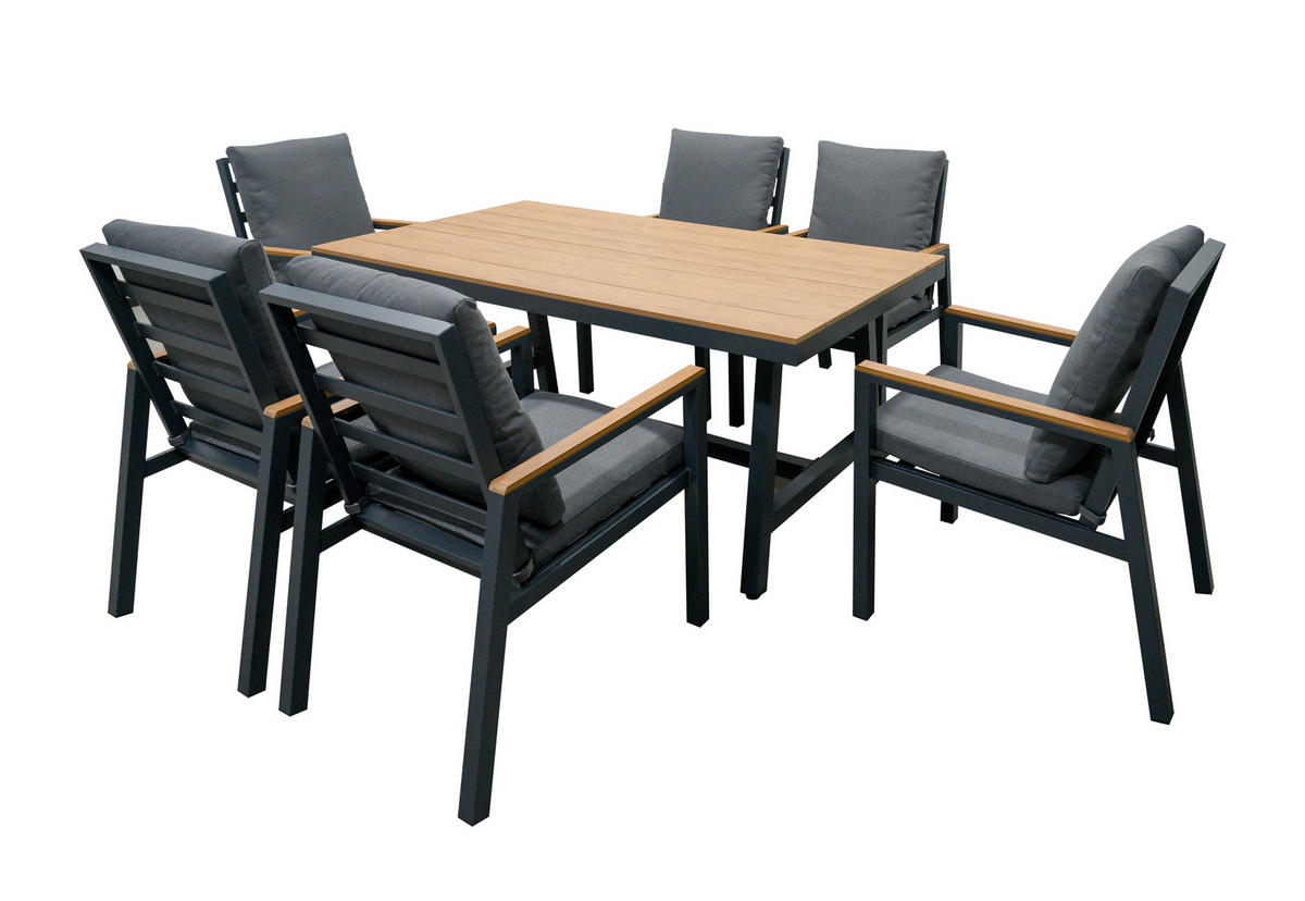 GARTENTISCHGRUPPE  - Hellbraun/Anthrazit, MODERN, Kunststoff/Textil - Gardenson