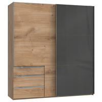 SCHWEBETÜRENSCHRANK in Grau, Eichefarben  - Chromfarben/Eichefarben, Modern, Holzwerkstoff (200/216/65cm) - MID.YOU