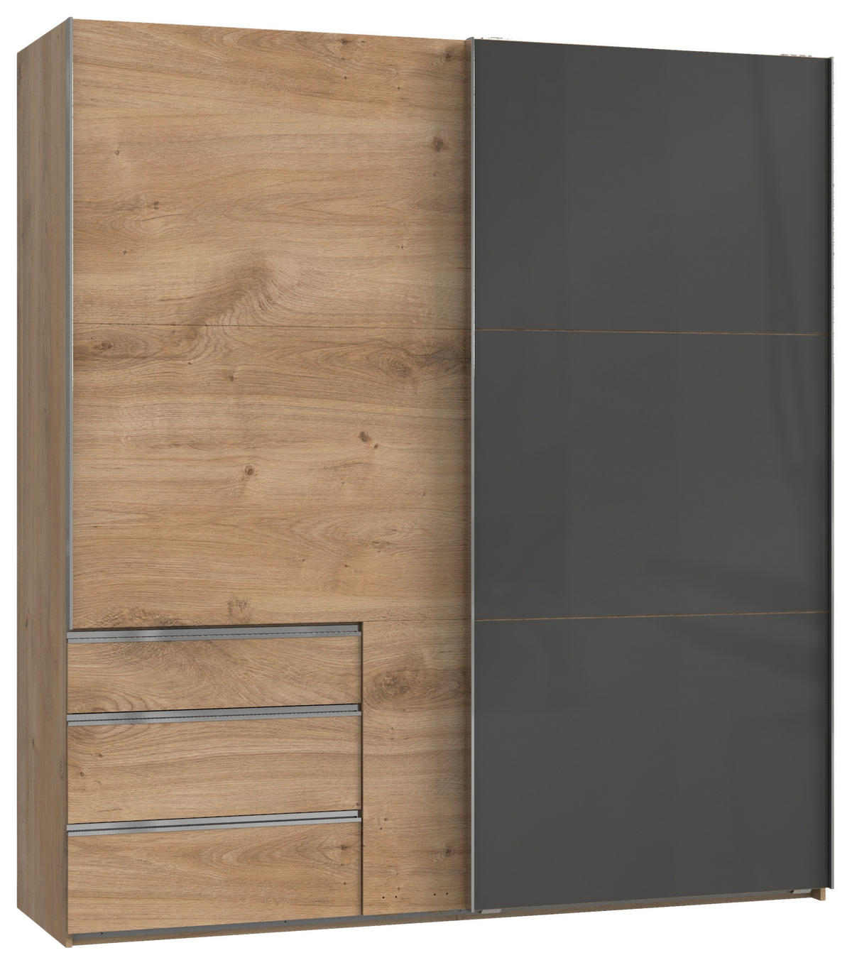 SCHWEBETÜRENSCHRANK in Grau, Eichefarben  - Chromfarben/Eichefarben, Modern, Holzwerkstoff (200/216/65cm) - MID.YOU