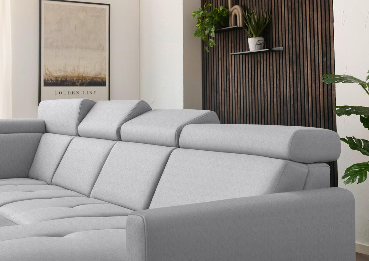 WOHNLANDSCHAFT Flachgewebe Silberfarben  - Silberfarben/Schwarz, Konventionell, Textil/Metall (215/333/174cm) - Beldomo System