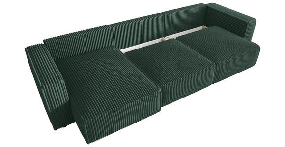 ECKSOFA Dunkelgrün Cord Zierkissen, Rückenkissen, Schlaffunktion, Rücken echt  - Dunkelgrün/Schwarz, MODERN, Kunststoff/Textil (350/168cm) - Xora