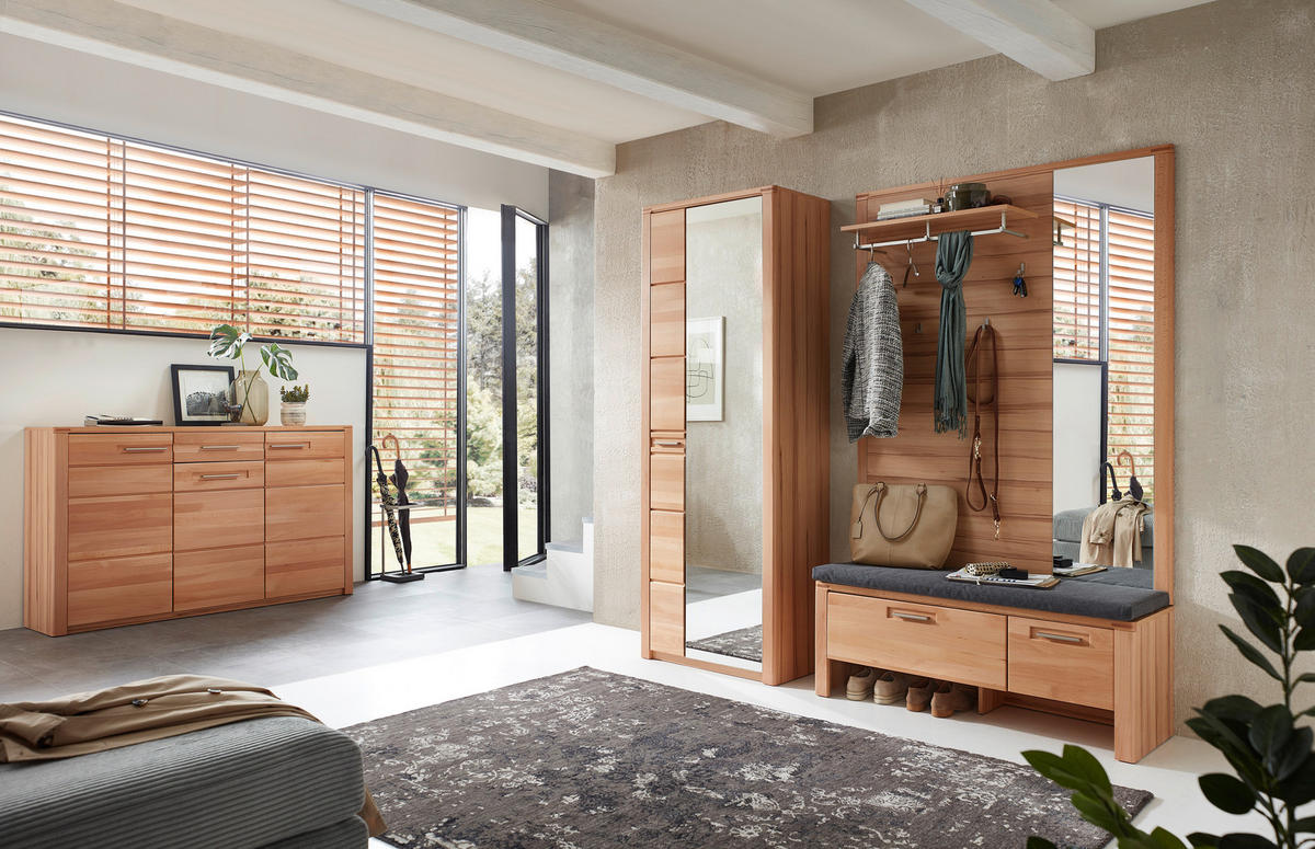GARDEROBE 4-teilig  in 209/201/40 cm  - Buchefarben, Natur, Glas/Holzwerkstoff (209/201/40cm) - Linea Natura