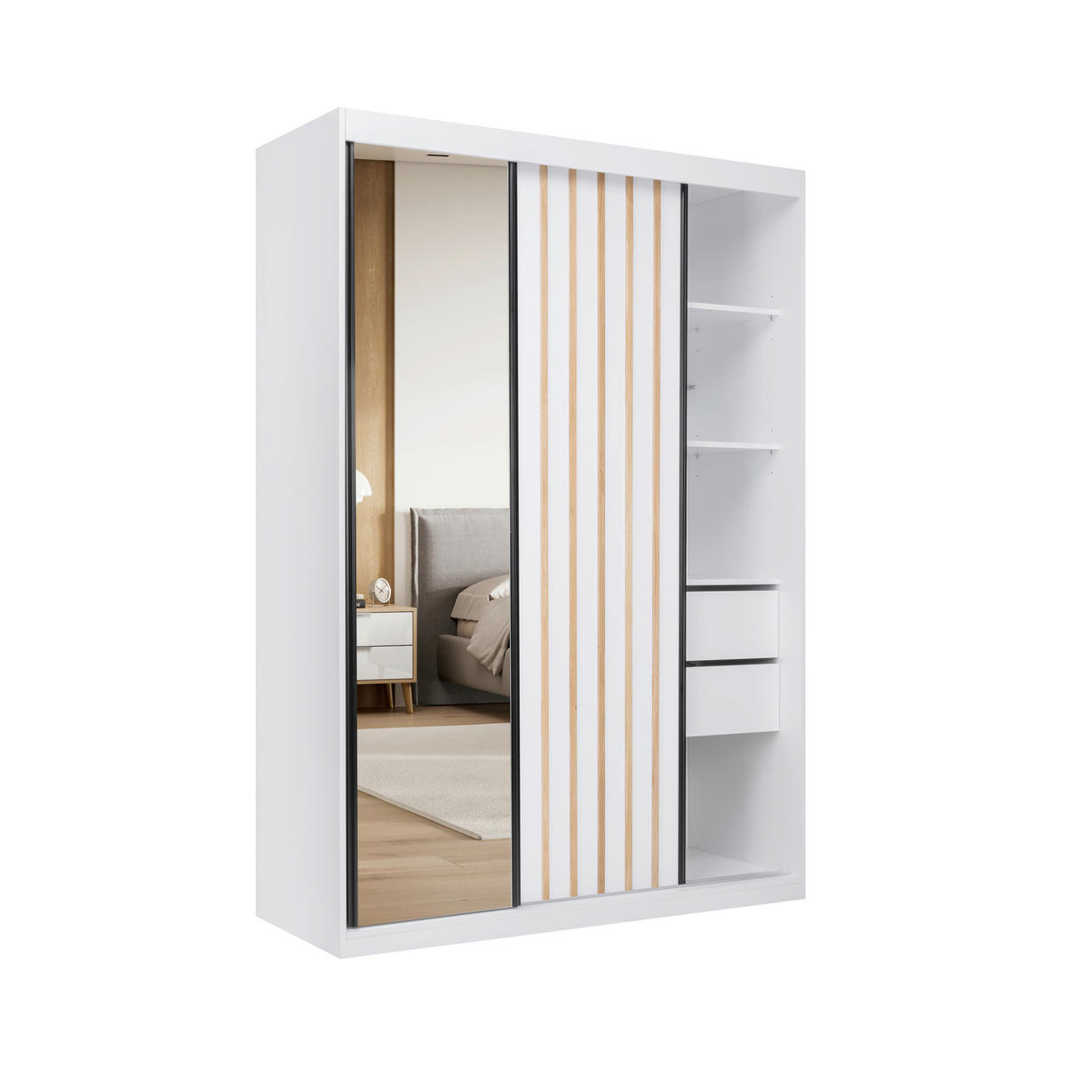 ORMAR S KLIZNIM VRATIMA bijela   - bijela/crna, Moderno, drvni materijal/metal (150/215/59,5cm) - P & B