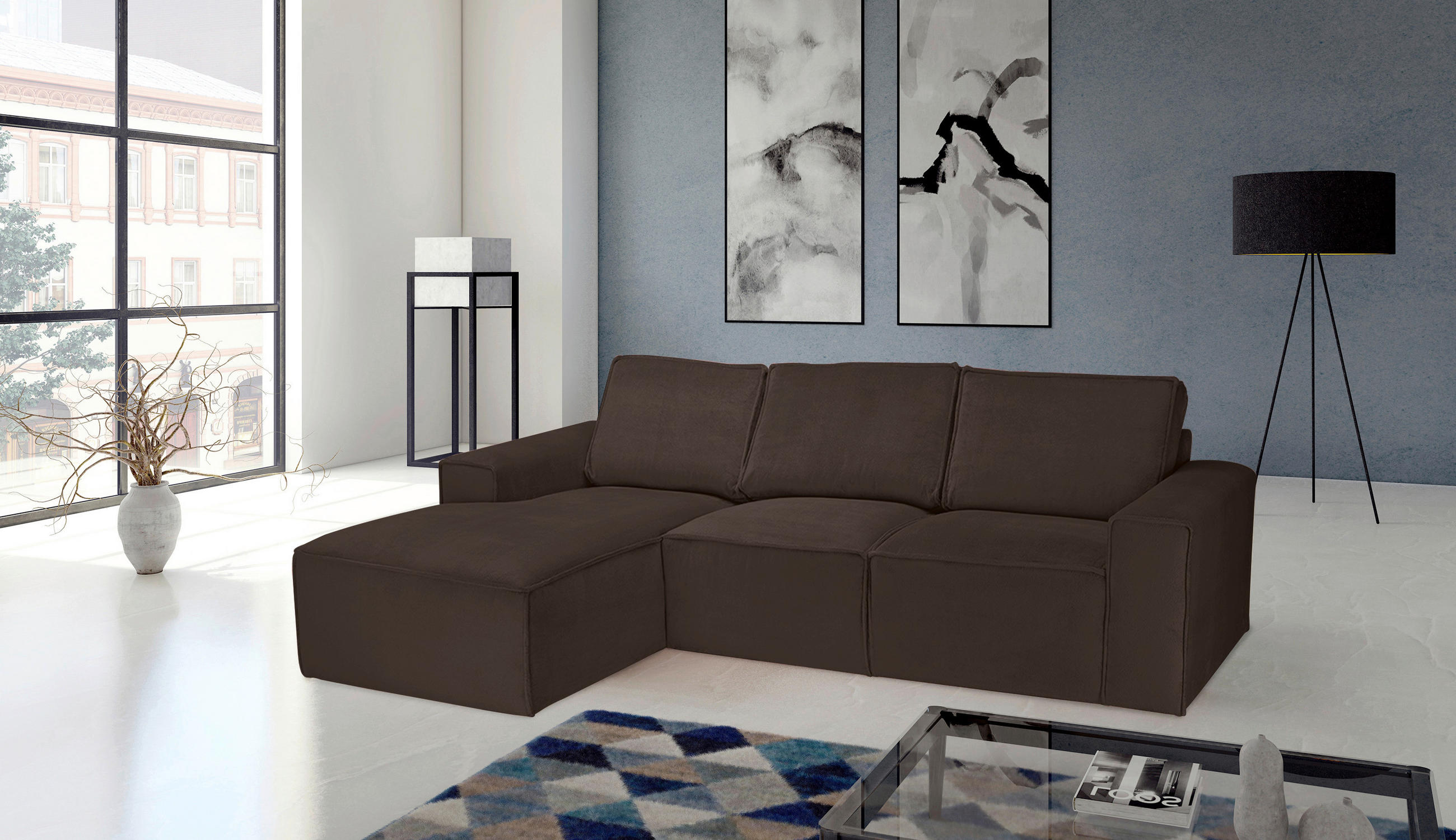ECKSOFA Braun Chenille  - Schwarz/Braun, KONVENTIONELL, Kunststoff/Textil (168/272cm) - Carryhome