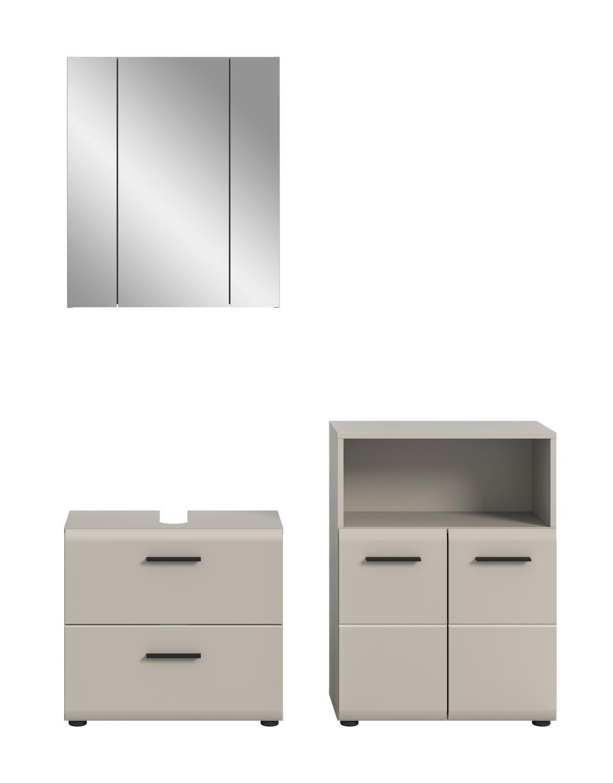 BADEZIMMER 3-teilig  in 120 cm  - Kaschmir/Schwarz, Trend, Glas/Holzwerkstoff (120cm) - MID.YOU