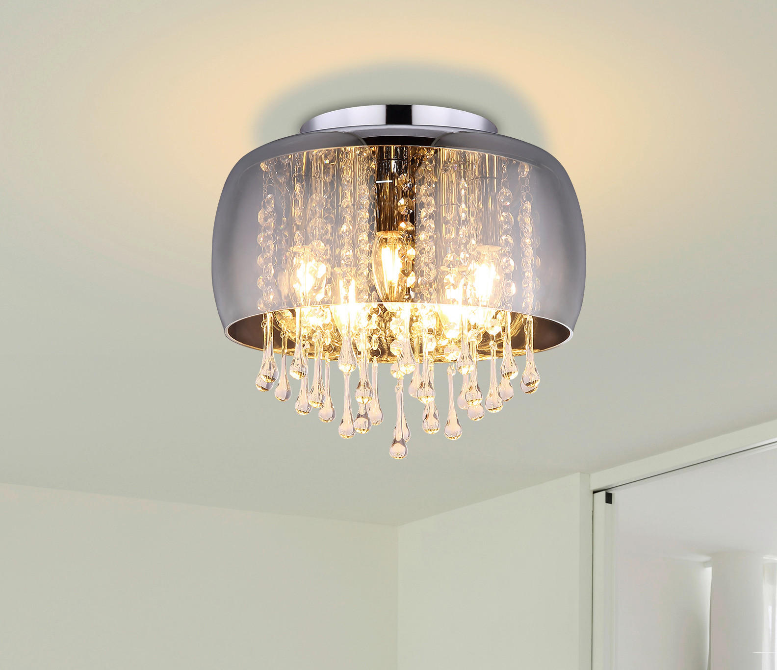 DECKENLEUCHTE 35/28 cm   - Klar/Chromfarben, Basics, Glas/Metall (35/28cm) - Globo