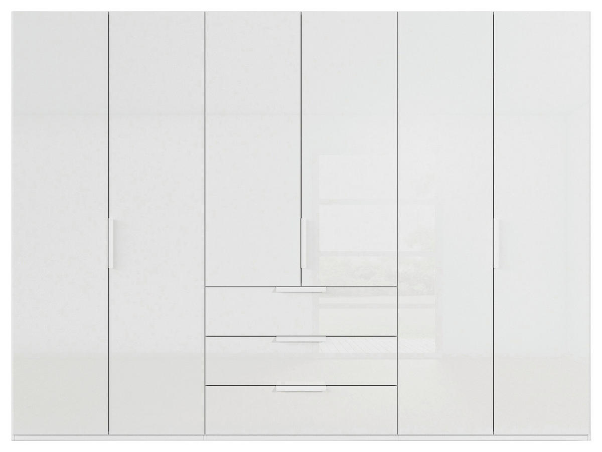 DREHTÜRENSCHRANK 301/223/61 cm,  in Weiß, 6-türig  - Weiß, Basics, Glas/Holzwerkstoff (301/223/61cm) - Novel