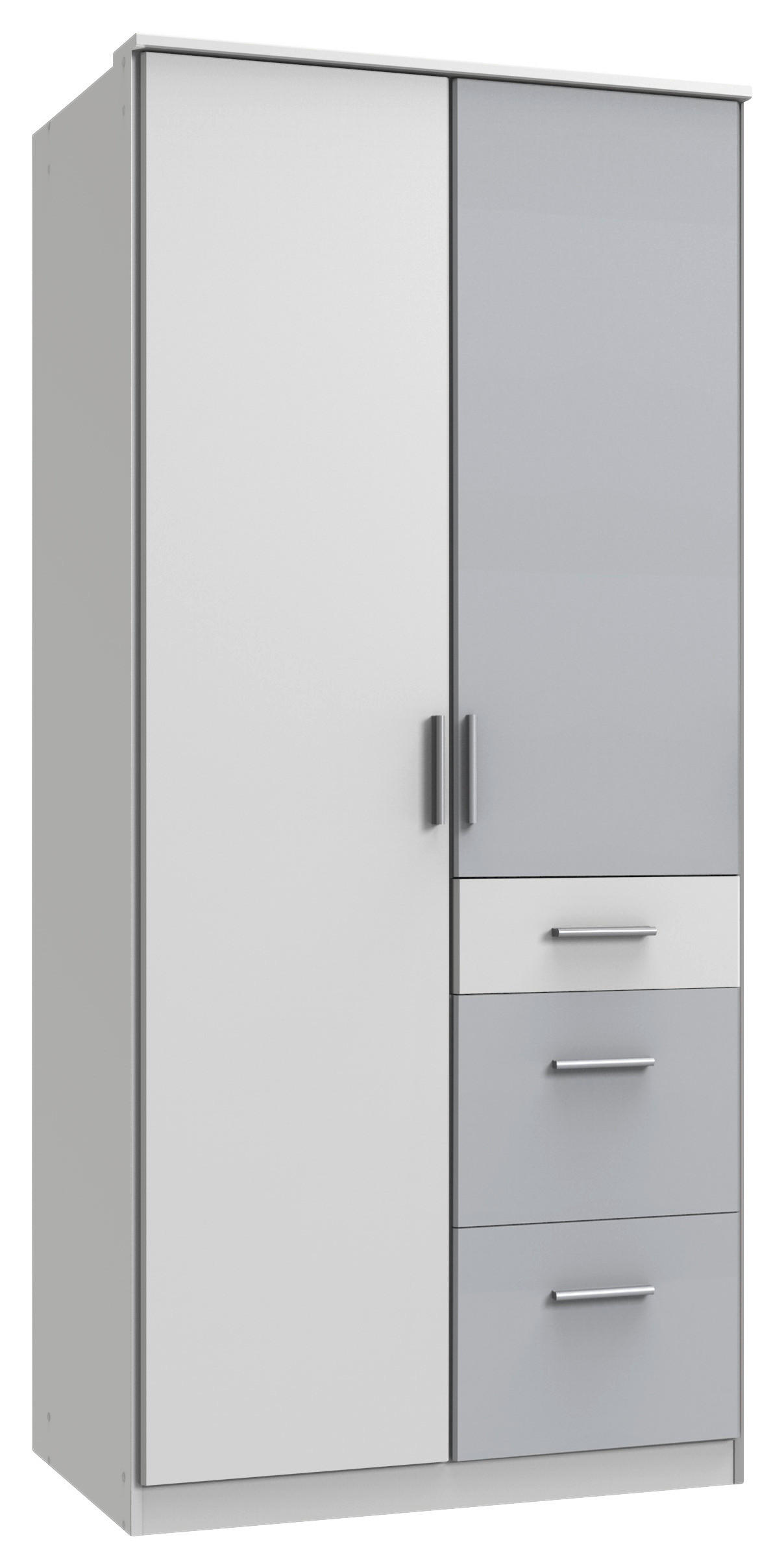 GARDEROB 91/199/58 cm 2-dörrar - vit/aluminiumfärg, Klassisk, trämaterial/plast (91/199/58cm) - Carryhome