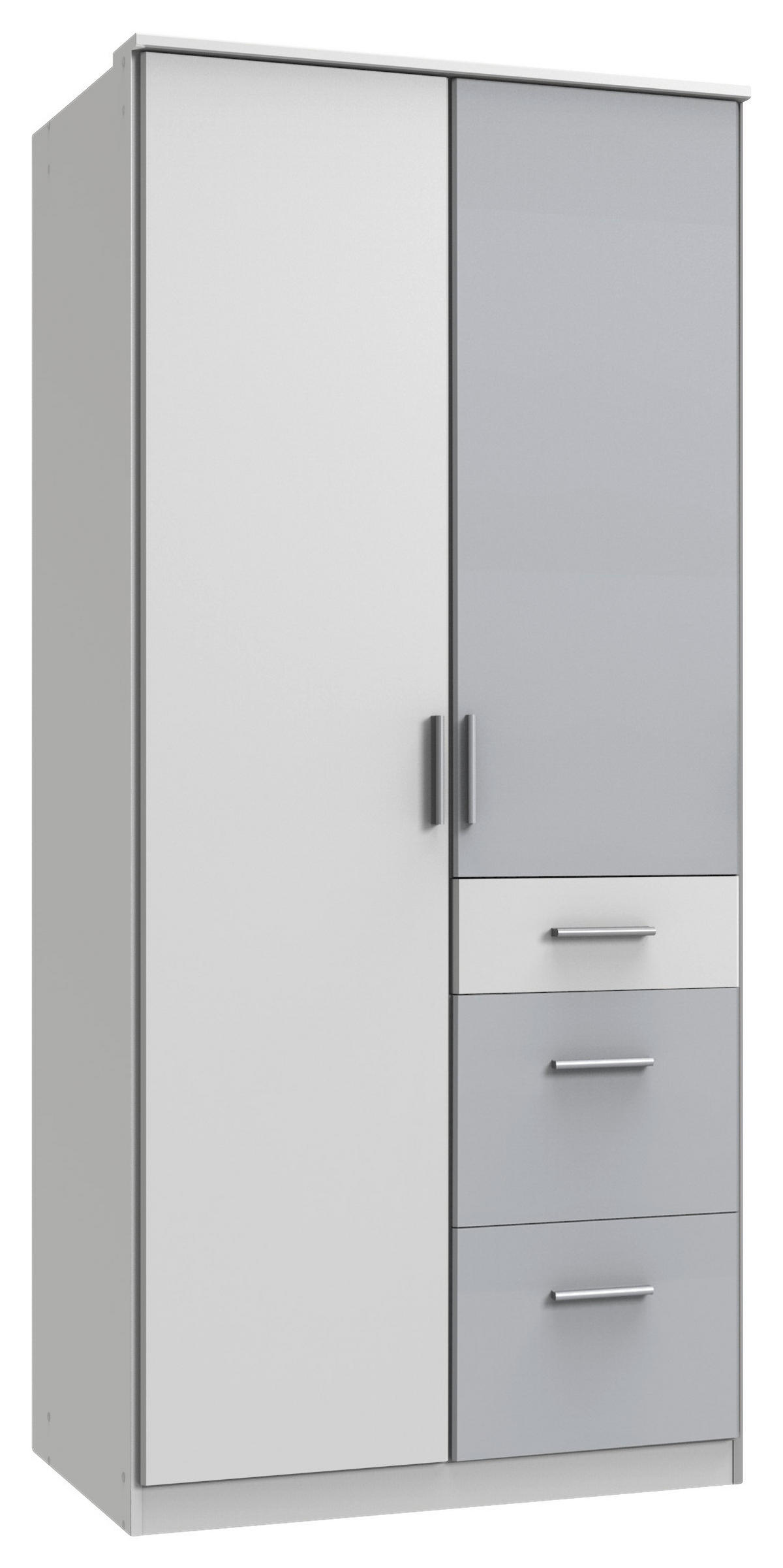 GARDEROB 91/199/58 cm 2-dörrar - vit/aluminiumfärg, Klassisk, trämaterial/plast (91/199/58cm) - Carryhome