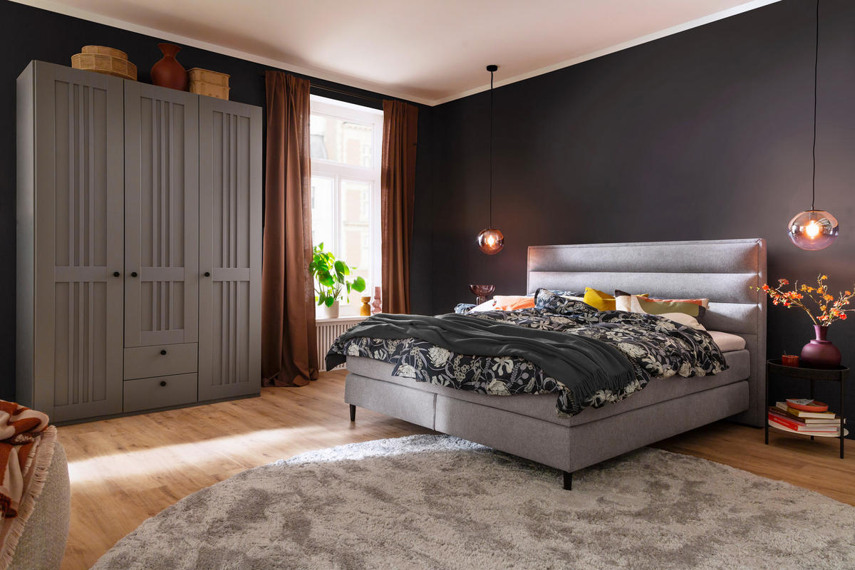 BOXSPRINGBETT 160/200 cm  in Hellgrau  - Hellgrau/Schwarz, Design, Textil/Metall (160/200cm) - Schöner Wohnen
