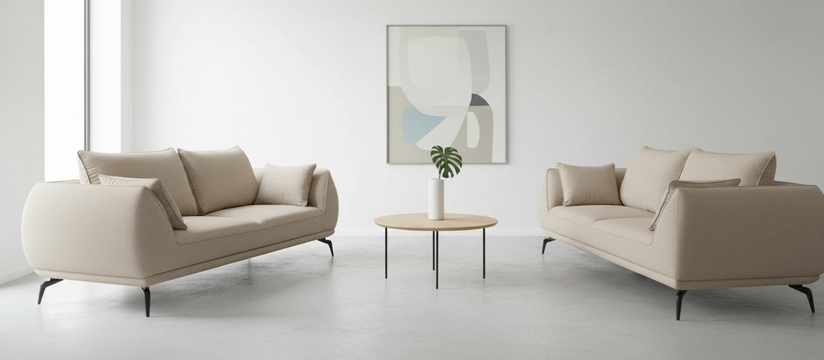 3-SITZER-SOFA Webstoff Hellbraun  - Hellbraun/Creme, MODERN, Textil/Metall (249/86/118cm) - MID.YOU