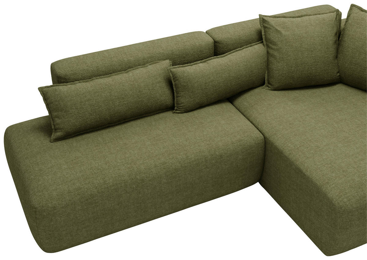 ECKSOFA Chenille Olivgrün  - Schwarz/Olivgrün, Design, Kunststoff/Textil (284/160cm) - Livetastic