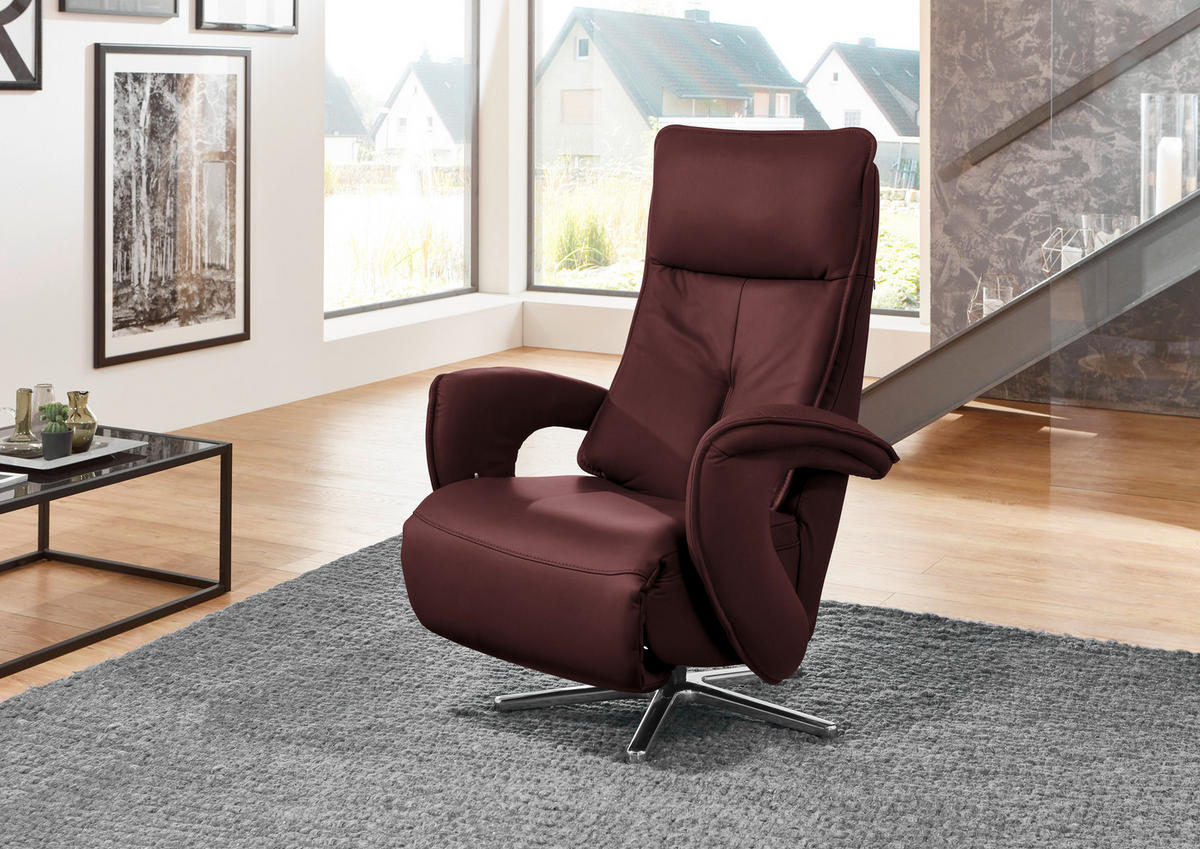 RELAXSESSEL in Leder Beere  - Chromfarben/Beere, Design, Leder/Metall (77/110/87cm) - Valdera