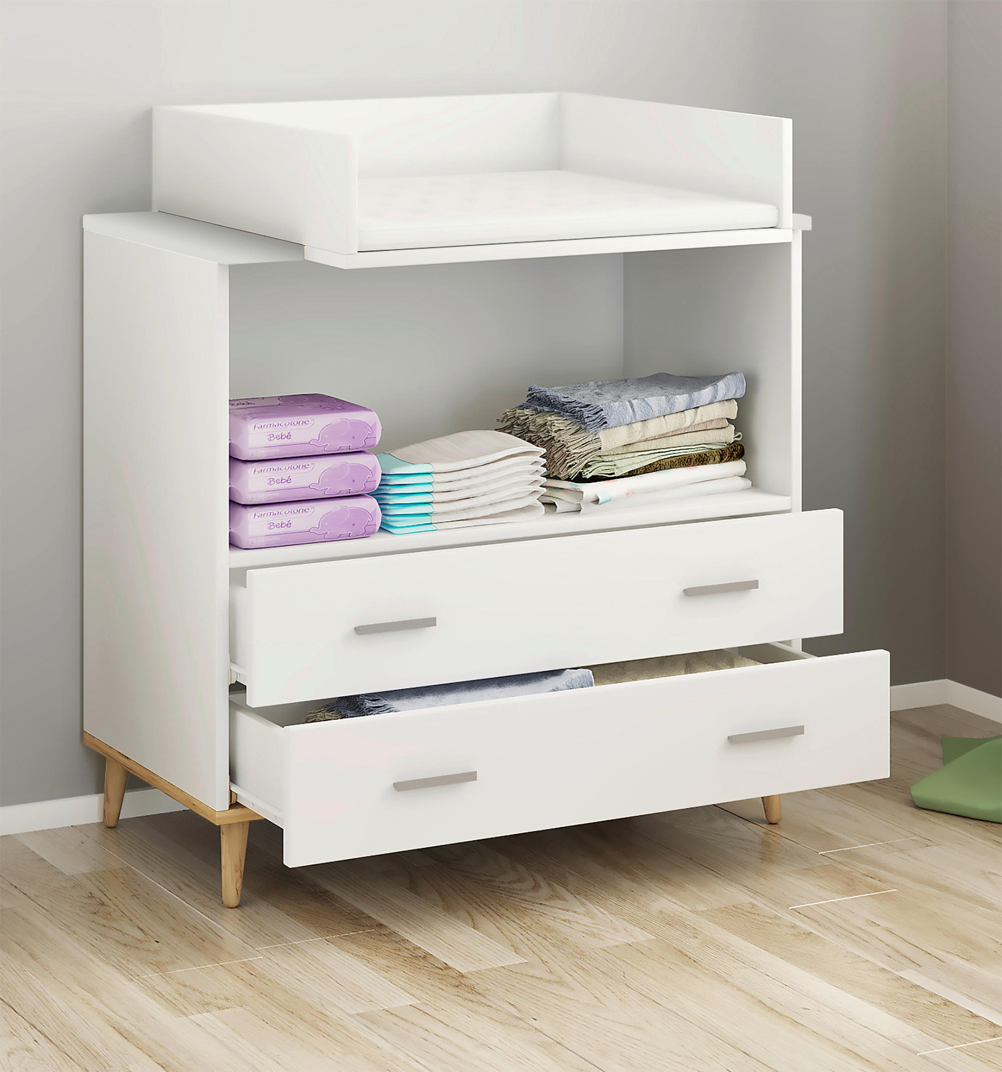 WICKELKOMMODE VCM LANDOS 60/93/49 cm  - Honigeiche/Weiß, MODERN, Holzwerkstoff/Kunststoff (60/93/49cm) - MID.YOU