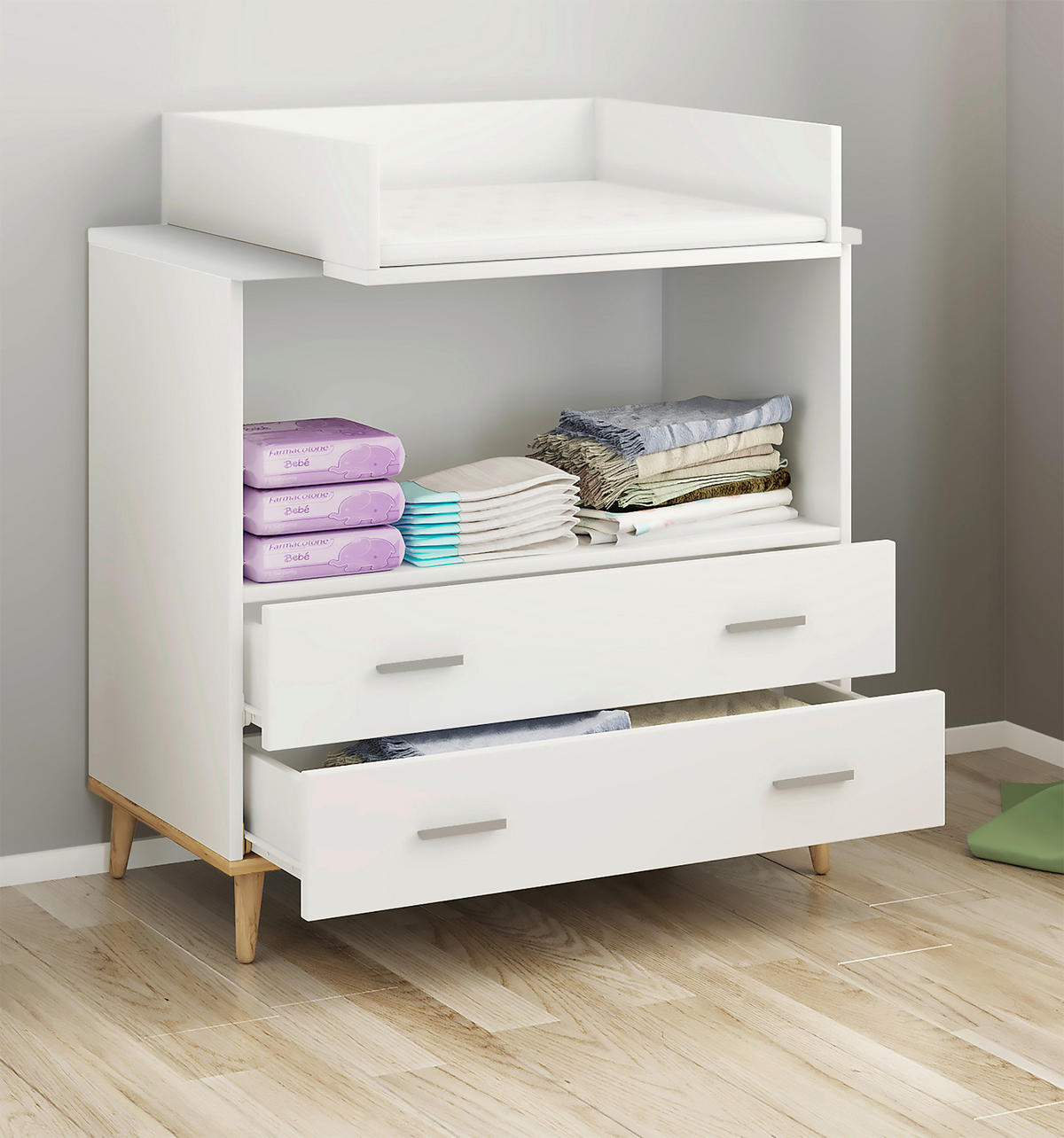 WICKELKOMMODE VCM LANDOS Weiß, Honigeiche  - Honigeiche/Weiß, MODERN, Holzwerkstoff/Kunststoff (60/93/49cm) - MID.YOU