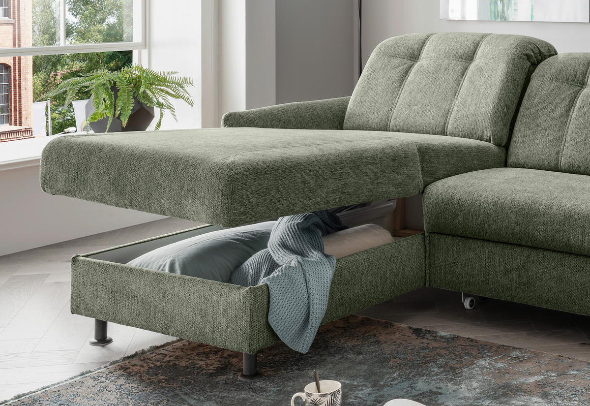 ECKSOFA in Chenille Grün  - Schwarz/Grün, Modern, Textil/Metall (184/267cm) - Livetastic