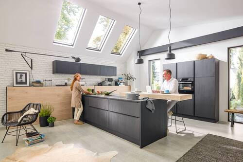 EINBAUKÜCHE   - Eichefarben/Dunkelbraun, Design, Holzwerkstoff - Dieter Knoll