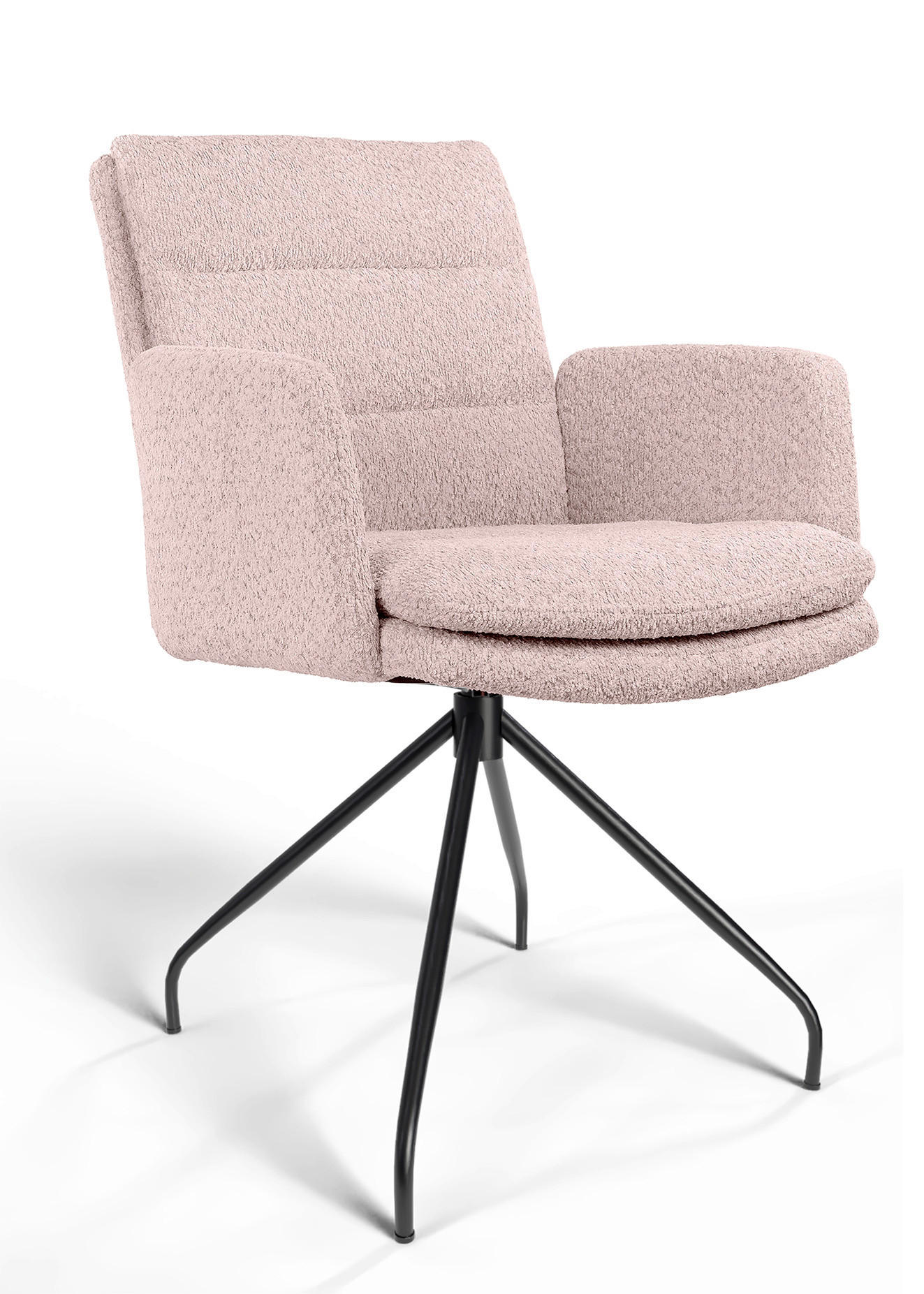 ARMLEHNSTUHL  Beinauswahl, Sitzfläche 360° drehbar, automatische Rückholfunktion, gepolsterte Armlehnen, Stoff-/Lederauswahl Teddystoff  Rosa  - Schwarz/Rosa, Design, Textil/Metall (50/85/64cm) - Johann Jakob