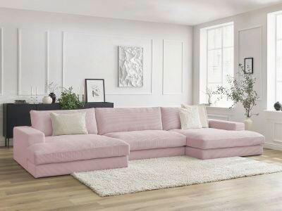 WOHNLANDSCHAFT LEONARD Lila Cord  - Lila/Schwarz, MODERN, Kunststoff/Textil (159/349/159cm)